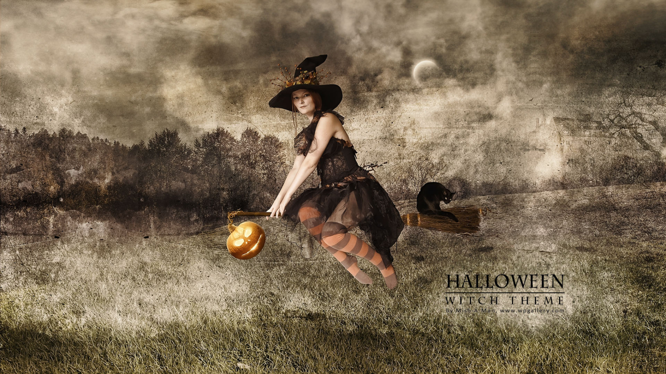 Halloween - Witch theme for 1366 x 768 HDTV resolution